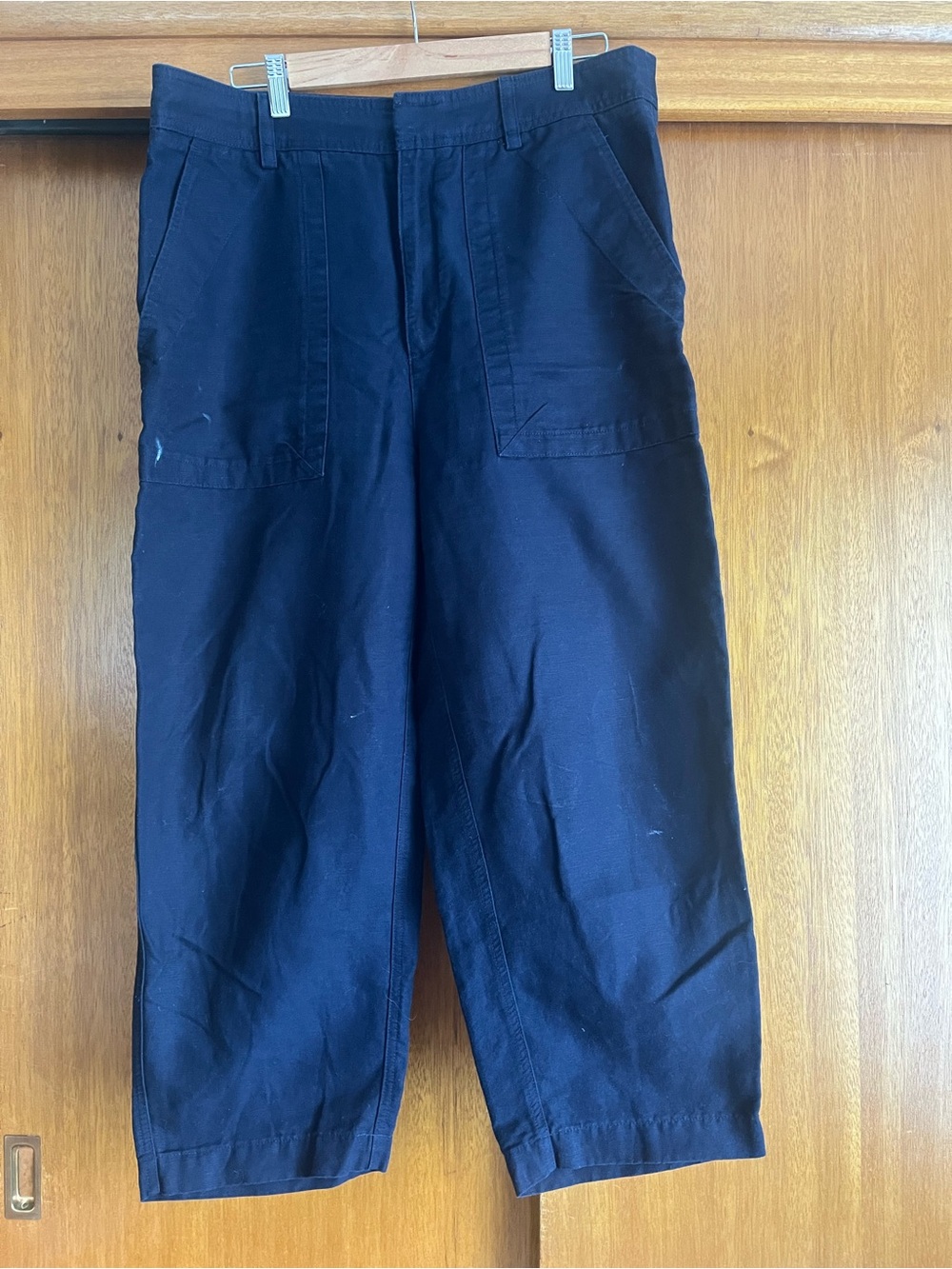 Banana Republic Cotton-Linen Navy Ankle Wide-Leg Pants